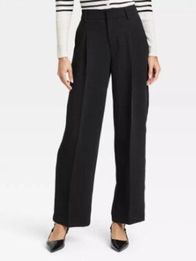 Solar Solid Pleated Dress Pants/Trousers, Black - Size 8